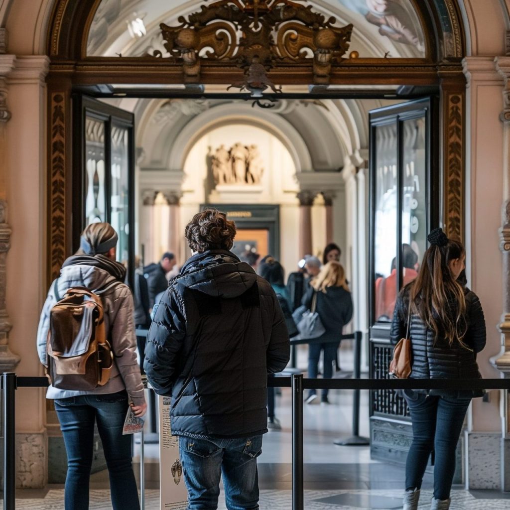 Des visiteurs entrent aux Offices à Florence avec leurs billets réservés, un gain de temps précieux pour explorer la ville en deux jours.